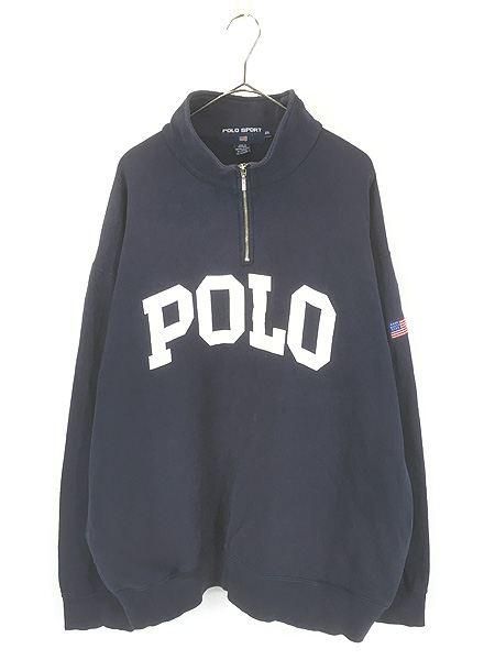 古着 90s POLO SPORT Ralph Lauren 「POLO」 プリント ハーフジップ