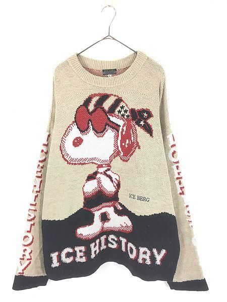 HISTORY ICEBERG スヌーピーキャラ刺繍セーター 古着 Italy製 ICEBERG HISTORY Snoopy スヌーピー 「ICE HISTORY