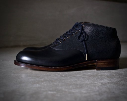 Balmoral ankle boots plain toe / calf × goat / black × black