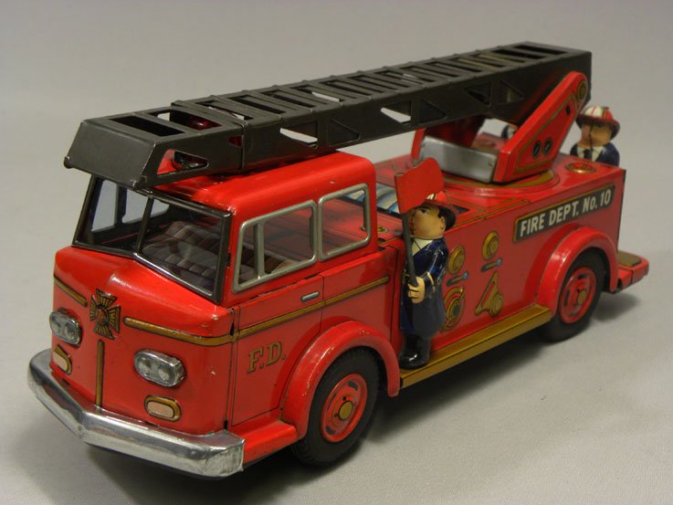 1950年代☆イチコー製 消防車 ブリキ はしご車 全長30センチ-