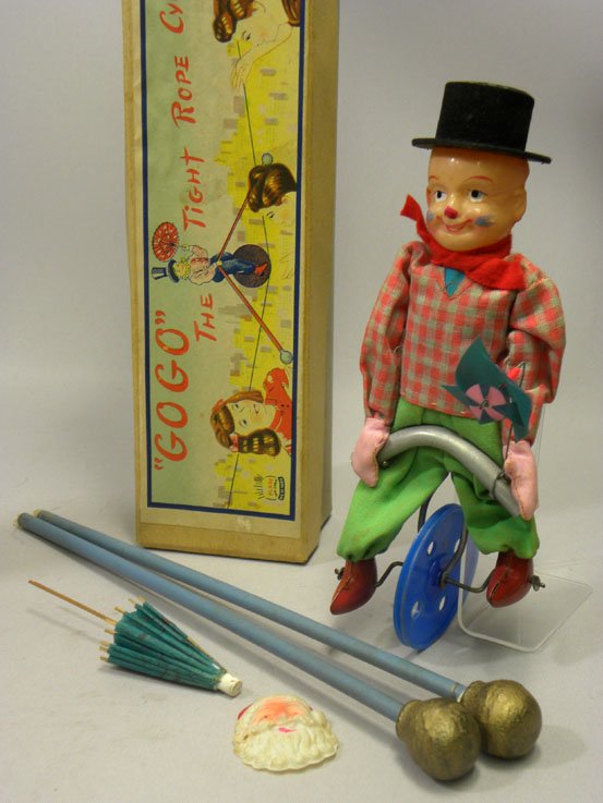 昔のおもちゃ専門店 SHOOTING STAR-一輪車で綱渡りをするピエロ(Go Go The Tight Rope Cyclist)セルロイド 玩具  おもちゃ