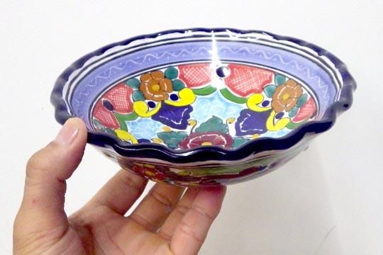 メキシコ　タラベラ焼き　脚付ボウル大 メキシコ タラベラ焼き 脚付ボウル大