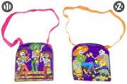 メキシコ 死者の日 デイ・オブ・ザ・デッド 骸骨 スカル イラスト デザイン ファブリック ポーチ ミニ バッグ