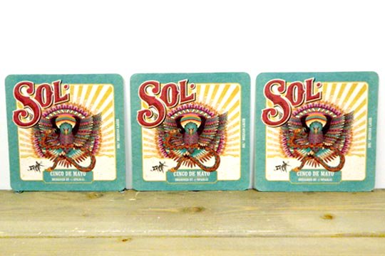 メキシコ ビール Sol ソル デザイン コースター 三枚セット　通販ページ　 - メキシコ雑貨 通販  雑貨屋FANDANGO（ファンダンゴ）メキシカンスカル、グアダルーペ、ルチャ・リブレ、メキシコのインテリア、雑貨を名古屋大須で販売のオンラインショップ
