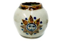 メキシコ トナラ焼き 絵付け ポット 小壺 花瓶 フラワーベース 太陽 月