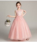 【100cm-150cm】花柄刺繍入りドレス（ピンク） R007