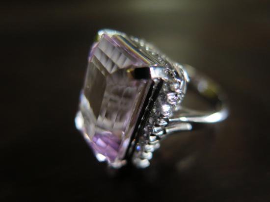 天然 クンツァイト 4.86ct ダイヤモンド リング PT900 ジュエリー