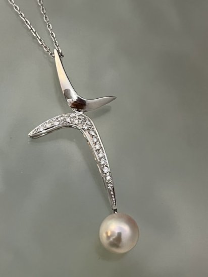 ミキモト あこや真珠 ダイヤモンド ペンダント ネックレス 50cm K14WG