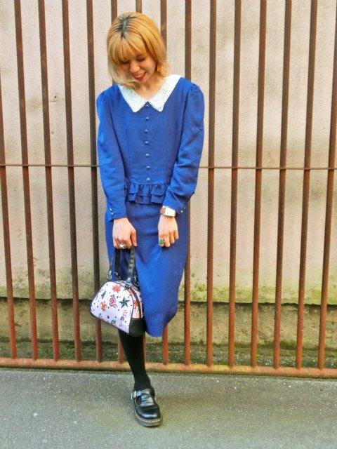 レトロな古着ワンピース ５０'ｓ６０'ｓ７０'ｓ セットアップ風☆長袖