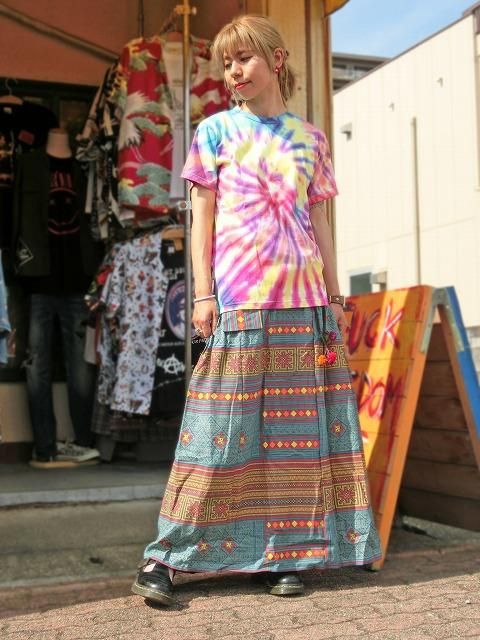 エスニック ヒッピー アジアン 総柄 ロングスカート 【全4色】旅