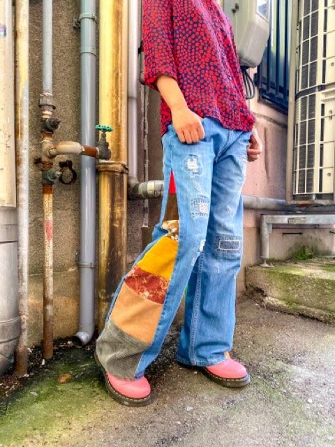 リメイクヒッピーデニム ペイント パッチワーク ヒッピー リメイクヒッピーデニム ペイント パッチワーク ヒッピー