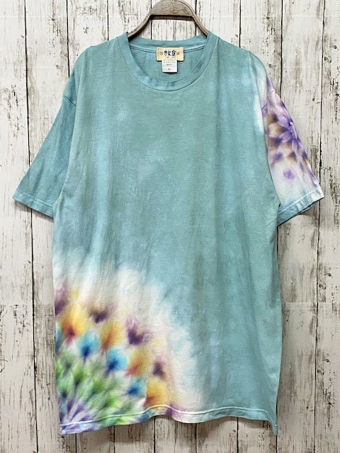 タイダイ染め Tシャツ XLサイズ 曼荼羅 ライトブルー 水浅葱色 Hippies Dye