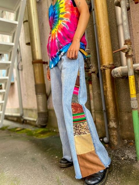 リメイクヒッピーデニム パッチワーク ヒッピーファッション