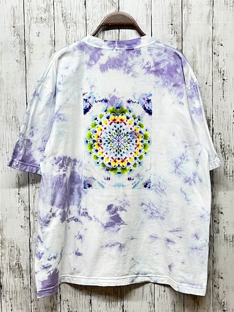 タイダイ染め　ビッグシルエット Tシャツ　Mサイズ　ムラ染め 曼荼羅プリント　ブルーパープル　 Hippies Dye