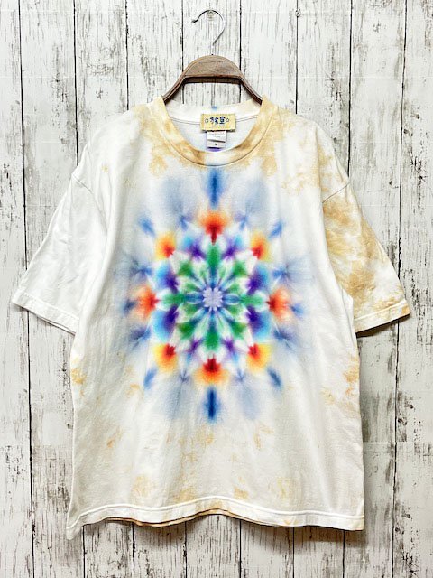 タイダイ染め　ビッグシルエット Tシャツ　Mサイズ　曼荼羅　ベージュムラ染め　　Hippies Dye