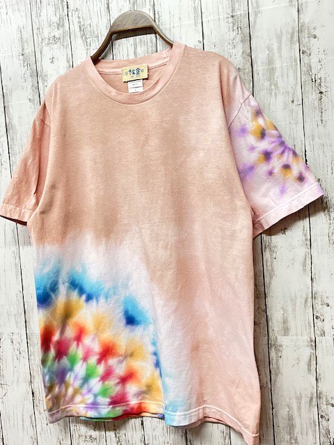 タイダイ染め Tシャツ Lサイズ 曼荼羅 薄桜色 Hippies Dye