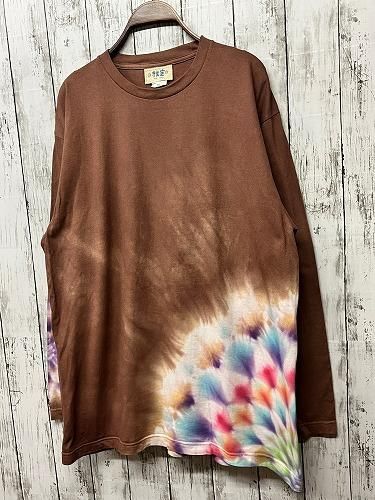 タイダイ染め 長袖Tシャツ XLサイズ 曼荼羅 ブラウン HIPPIES