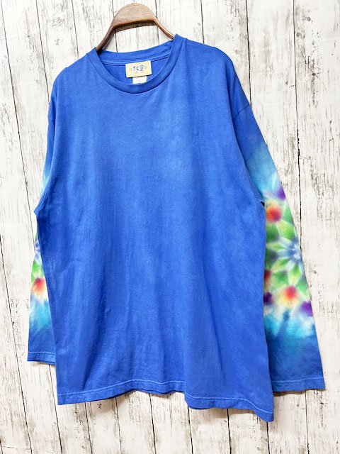 タイダイ染め 長袖Tシャツ　XLサイズ 　曼荼羅 　ブルー　HIPPIES DYE新作