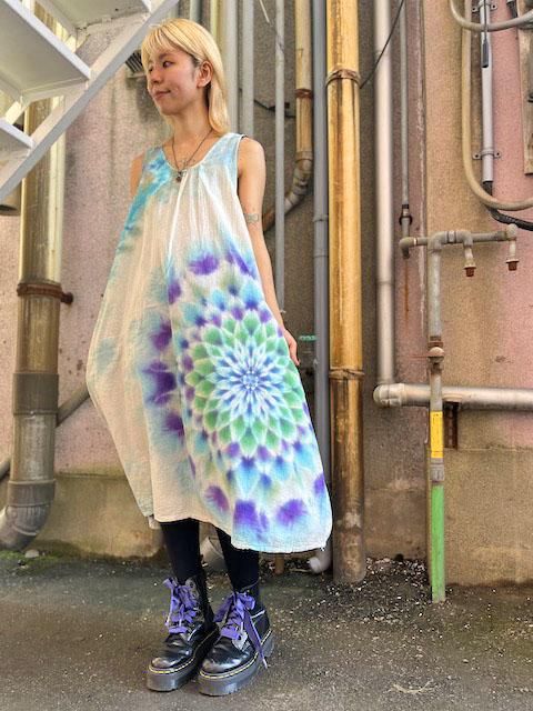B品セール タイダイ ノースリーブワンピース 両面に輝く美しい大曼荼羅 