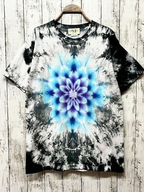 タイダイ染め Tシャツ Mサイズ 曼荼羅 ブラック ムラ染め Hippies Dye