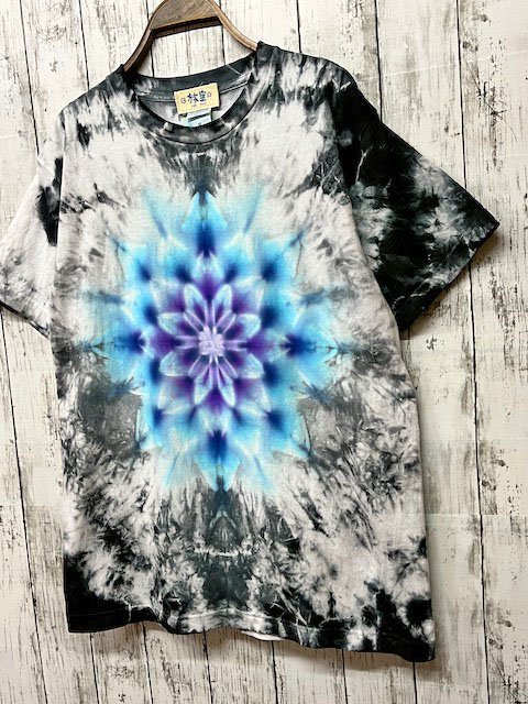 タイダイ染め Tシャツ Mサイズ 曼荼羅 ブラック ムラ染め Hippies Dye