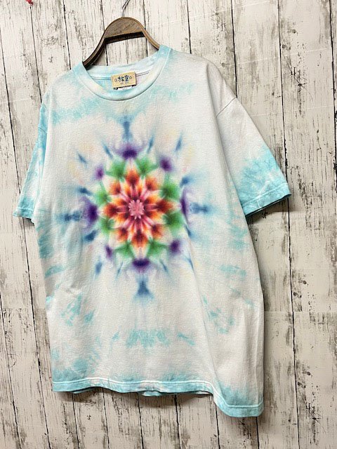 タイダイ染め Tシャツ　Lサイズ　曼荼羅　ブルームラ染め　Hippies Dye