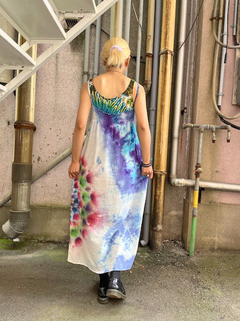 タイダイ染め ロングワンピース ロングキャミワンピース 空と海と美しい華のような大曼荼羅 Hippies Dye最新作