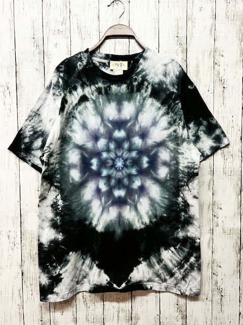 タイダイ染め Tシャツ Lサイズ 曼荼羅 ブラック 黒ムラ染め Hippies Dye