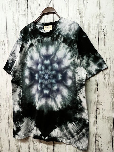 タイダイ染め Tシャツ Lサイズ 曼荼羅 ブラック 黒ムラ染め Hippies Dye