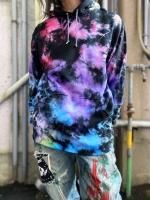 タイダイ染め プルオーバー フーディ XXLサイズ ブラック×カラフル