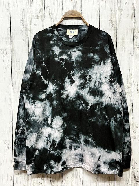 素敵な 長袖Tシャツ タイダイ染め Lサイズ DYE HIPPIES ムラ染め ブラック トップス