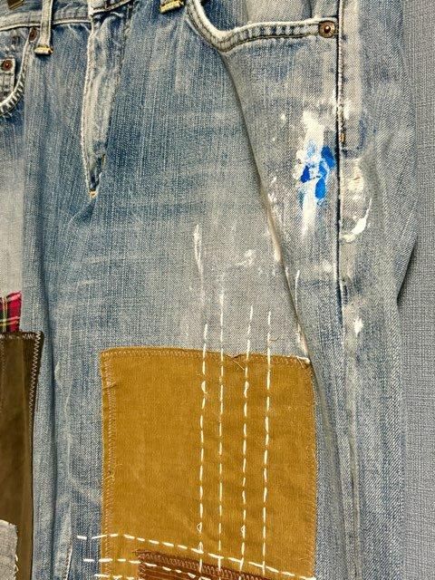 3548 リメイク　再構築　イエロー　デニム　パンツ　パッチワーク　黄 3548 リメイク 再構築 イエロー デニム パンツ パッチワーク 黄