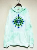 <img class='new_mark_img1' src='https://img.shop-pro.jp/img/new/icons15.gif' style='border:none;display:inline;margin:0px;padding:0px;width:auto;' />タイダイ染め フーディ プルオーバー パーカー 曼荼羅染め XLサイズ ミントグリーン×ホワイト ムラ染め Hippies Dye