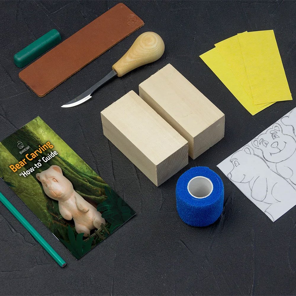 Beaver Craft DIY05 Bear Carving Kit Complete Starter Whittling Kit