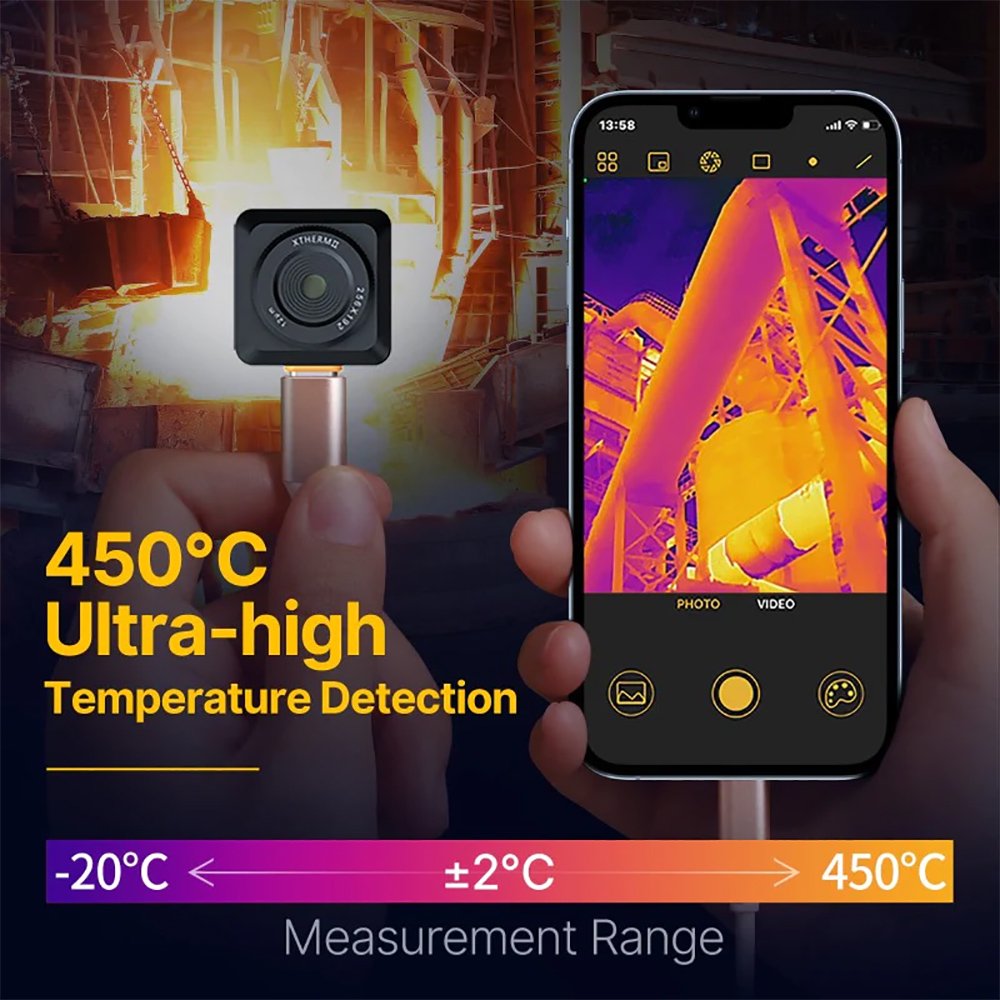 InfiRay T2S Plus スマートフォン用オートフォーカスサーマルイメージャー iOS版 T2S 赤外線サーモグラフィ 熱画像カメラ  解像度256X192 8mmマクロレンズ調整 -20°C〜450°C温度範囲 強力な分析機能 産業用 床暖房検出 暗視