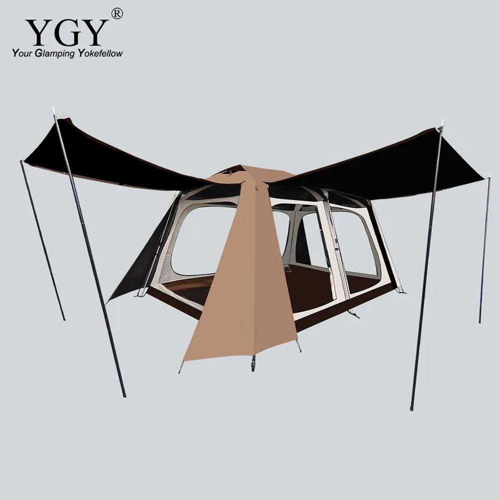 YGY インスタントキャビンテント 4-6人用 6メッシュドア2ルーム ファミリーテント 簡単セットアップ 防水防風 ダブルウォール
