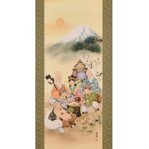 掛け軸 家紋入り七福神 世界で弊社だけが作れる 二つとない貴方