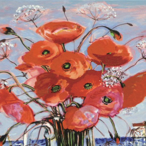 ミッシェル・アンリの赤い花の絵　シリアルナンバー、サイン入り