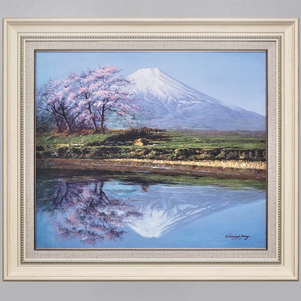 YO− １０２５　精進湖の春〈F10号〉　肉筆油彩画

