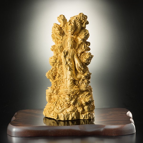 半額　　観音菩薩   仏教美術  木彫り    ２５cm美術品/アンティーク