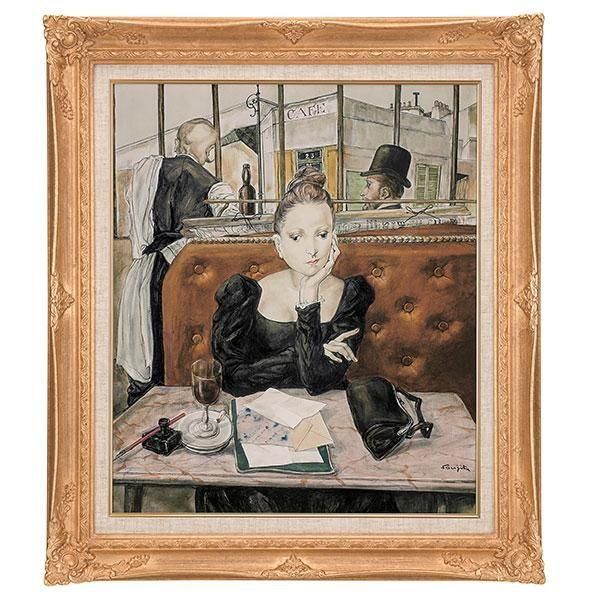 藤田嗣治、「A la cuisine」、希少画集の額装画、人気作品