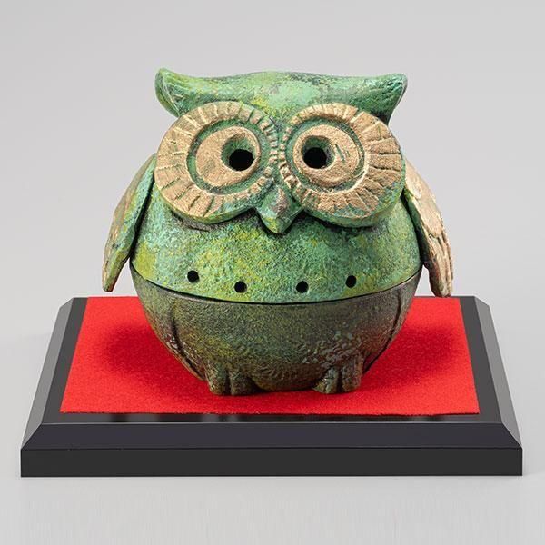 香炉　ふくろう AH24 瑞峰作 福龍ふくろう香炉香立て 木札敷板付箱入 未使用 栞