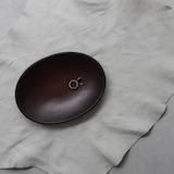 美品】 上治良充 レザー楕円トレイ 38cm (ac84-2504-79)【02E52