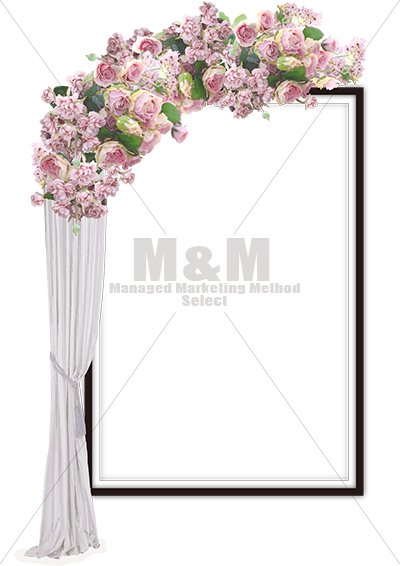 イラスト素材 インテリア背景 花カーテン付き巨大フレーム ブラック M M Collection