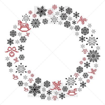 【イラスト素材】クリスマスリース１ （雪の結晶 クロスステッチ） - M&M Collection