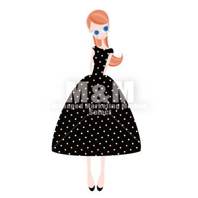 イラスト素材 Woman 01 黒い水玉ドレスの女の子 M M Collection