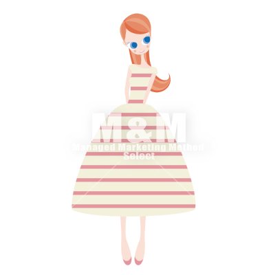 イラスト素材 Woman 15 アイボリーホワイトとピーチピンクの横ストライプドレスの女の子 M M Collection