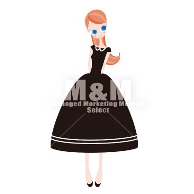 イラスト素材 Woman 17 ブラックとホワイトラインのドレスの女の子 M M Collection