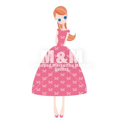 イラスト素材 Woman 21 ローズピンクのリボン柄ドレスの女の子 M M Collection