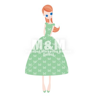 イラスト素材 Woman 23 ライトグリーンのリボン柄ドレスの女の子 M M Collection